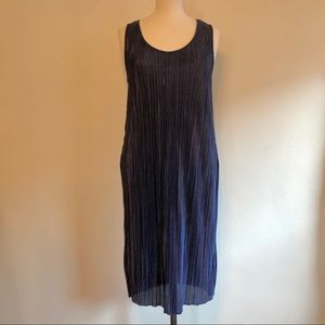 H&M Navy Blue Sleeveless Plisse Pleated Midi Dress